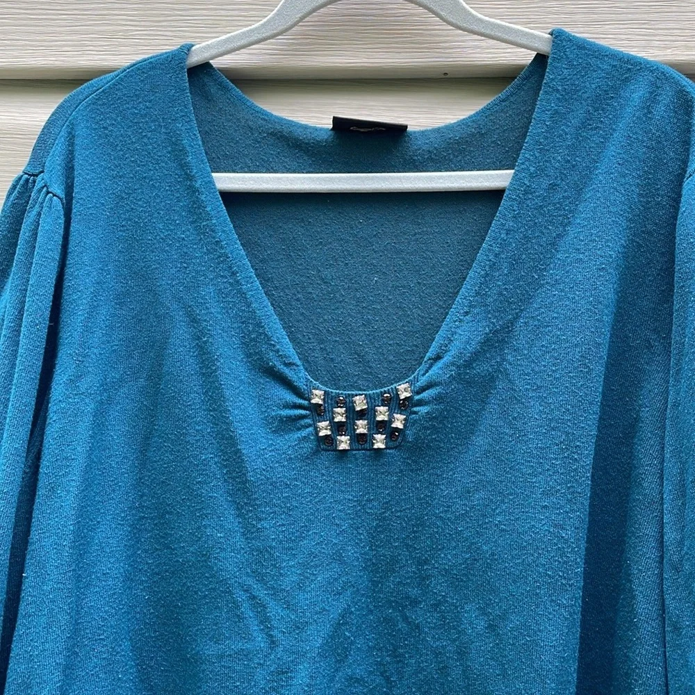 Lane Bryant Teal Bedazzled Knit Sweater